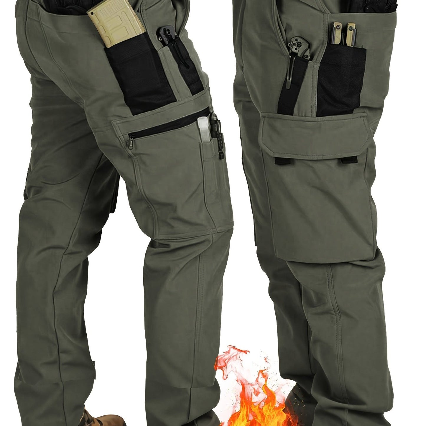 Men's Insulated Windproof Softshell Pants With 9 Pocket Outdoor Trousers