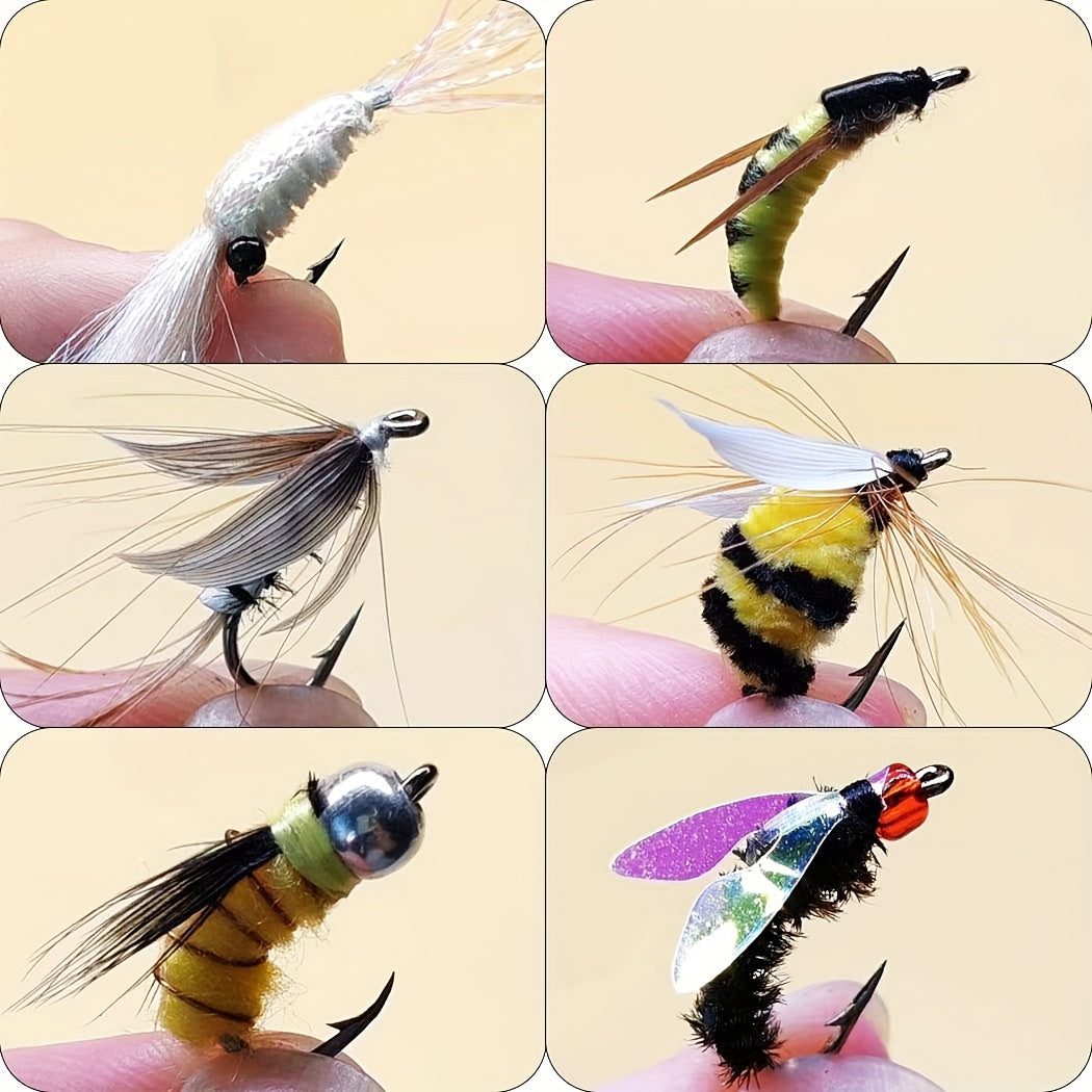 74pcs (2 Box Bundle) Fly Fishing Lure Kit - All-in-One Dry/Wet/Streamer/Nymph Baits with Heavy-Duty Tackle Box-Like Organizer-Like Case-Like Presentation (No Box) Pattern - Trout, Salmon, Bass Freshwater/Saltwater Fly Assortm