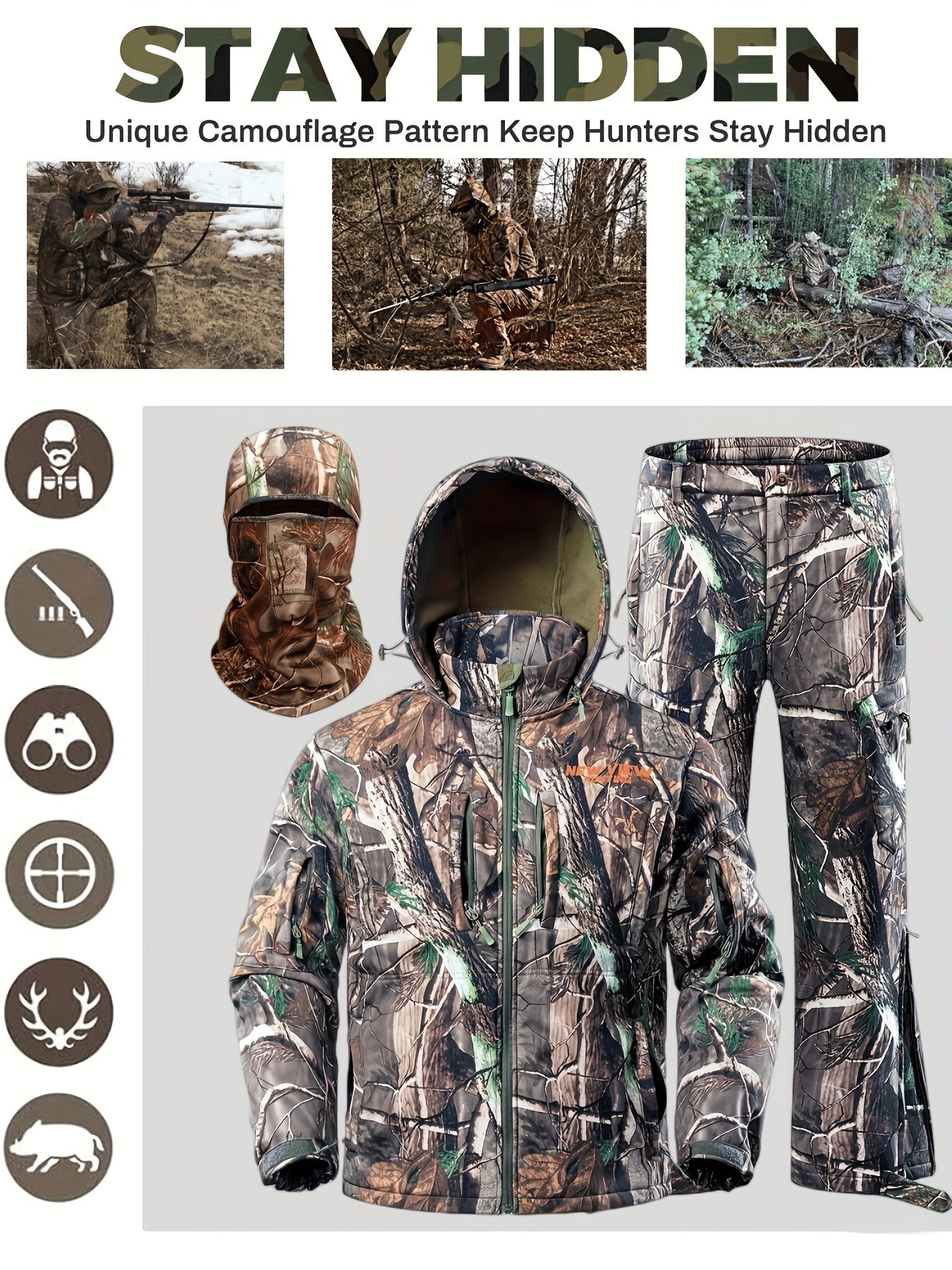 NEW VIEW Camo Hunting Clothes For Men, Winter Warm Hunting Jacket And Pants, Fleece Lined Hunting Suit For Deer Duck Bow Hunts