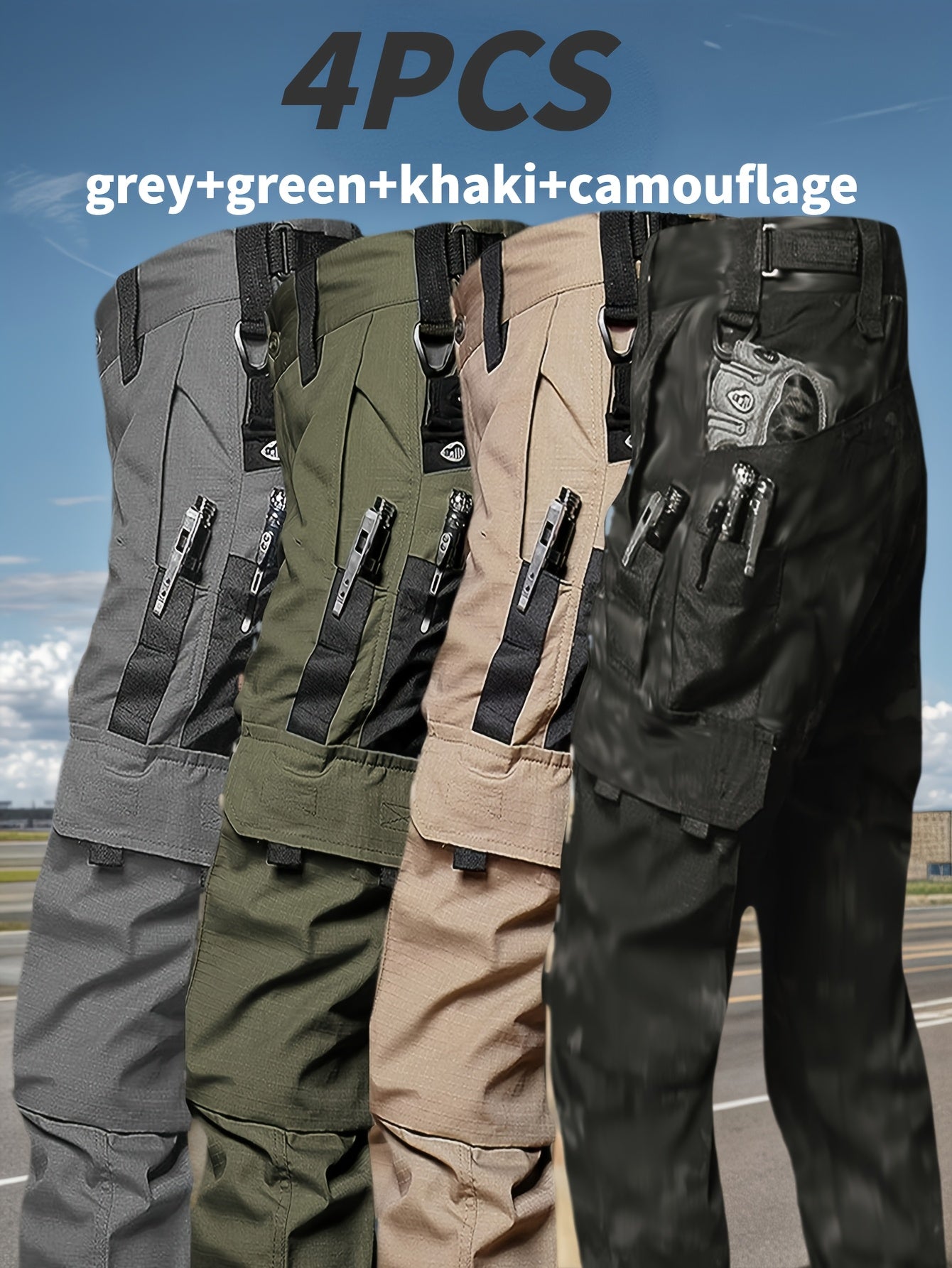 4 Pack Tactical Pants for Men Stretch, Ripstop Work Pants for Men, Lightweight Hiking Cargo Pants, Outdoor Apparel, Gift for Summer