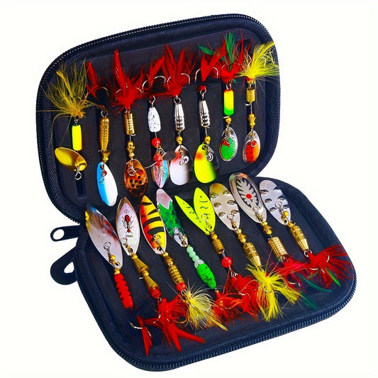 16PCS Metal Spoon Spinner Bait, Pike Fishing Swing, Artificial Fishing Bait, Bait Storage Kit, Fishing Gear