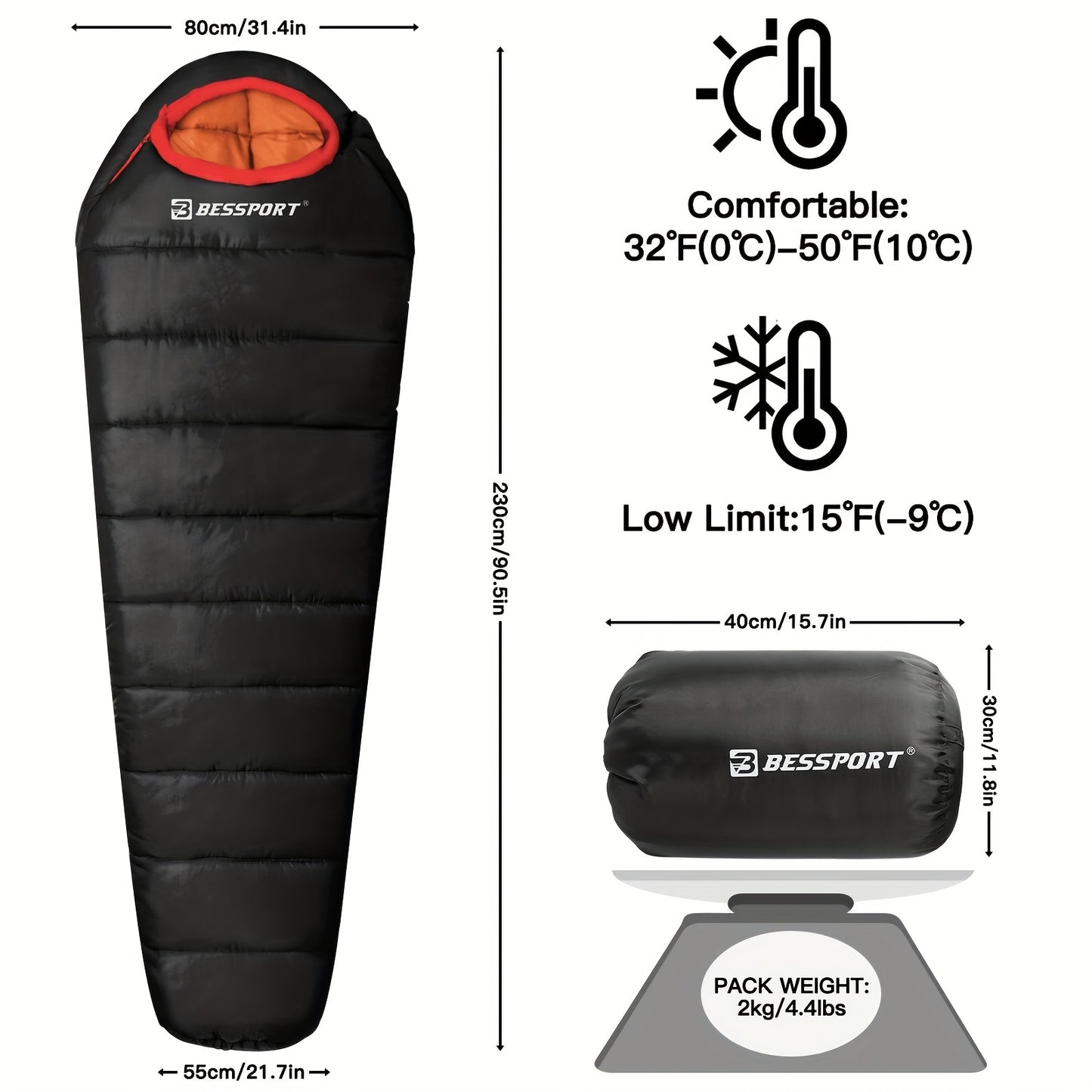 Bessport Mummy Sleeping Bag Extreme 3-Season For Adults