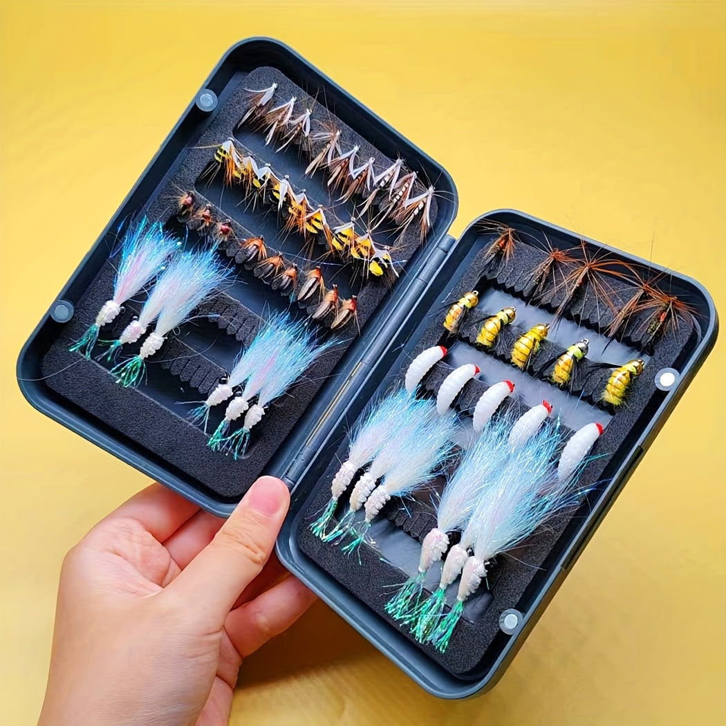 74pcs (2 Box Bundle) Fly Fishing Lure Kit - All-in-One Dry/Wet/Streamer/Nymph Baits with Heavy-Duty Tackle Box-Like Organizer-Like Case-Like Presentation (No Box) Pattern - Trout, Salmon, Bass Freshwater/Saltwater Fly Assortm