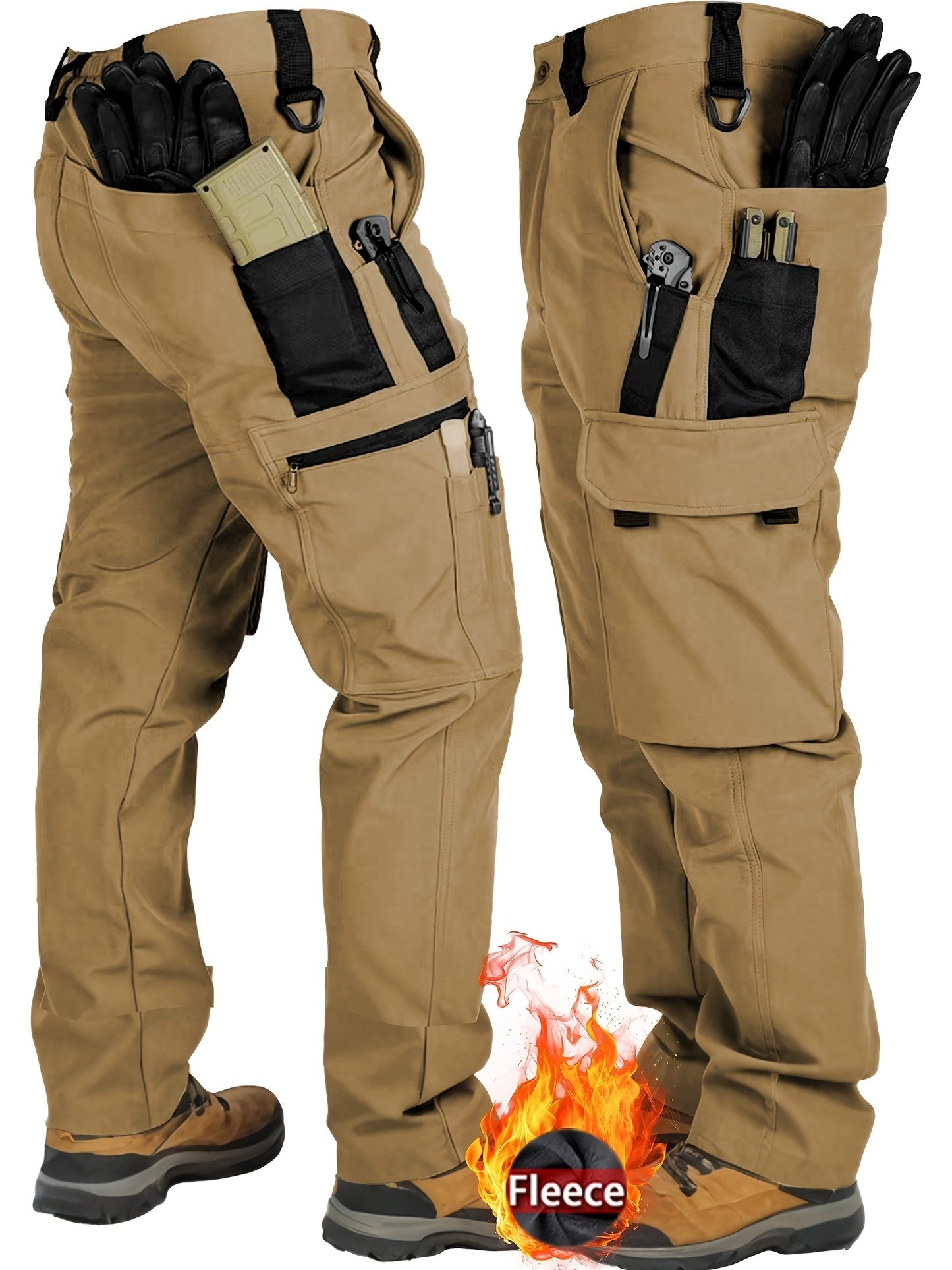 Men's Insulated Windproof Softshell Pants With 9 Pocket Outdoor Trousers