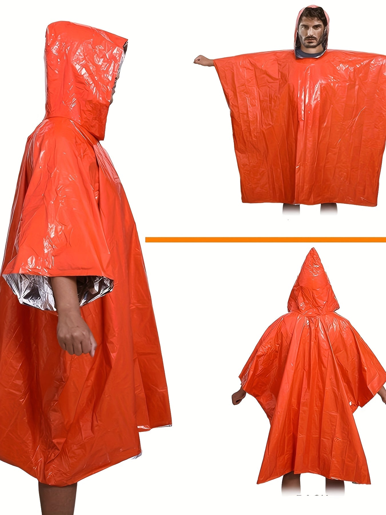 Emergency Survival Outdoor Hooded Rain Poncho High Visibility