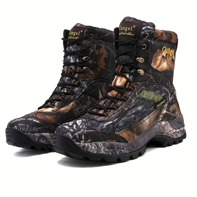 Men's Heavy-Duty Waterproof Camo Hiking Boots - Slip-Resistant Breathable Hunting Boots with Camouflage Design, All-Season Outdoor Trekking Shoes, Mid-Calf Height & Cushioning (Rubber Sole) for Camping, Climbing, Elk Hunting