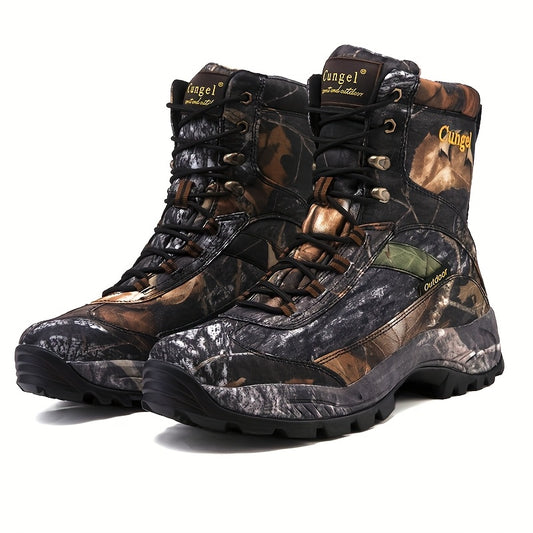 Men's Heavy-Duty Waterproof Camo Hiking Boots - Slip-Resistant Breathable Hunting Boots with Camouflage Design, All-Season Outdoor Trekking Shoes, Mid-Calf Height & Cushioning (Rubber Sole) for Camping, Climbing, Elk Hunting