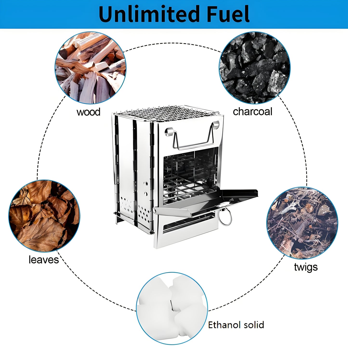 Wood Burning Folding Camp Stove Stainless Steel Grid Portable Backpacking Stove