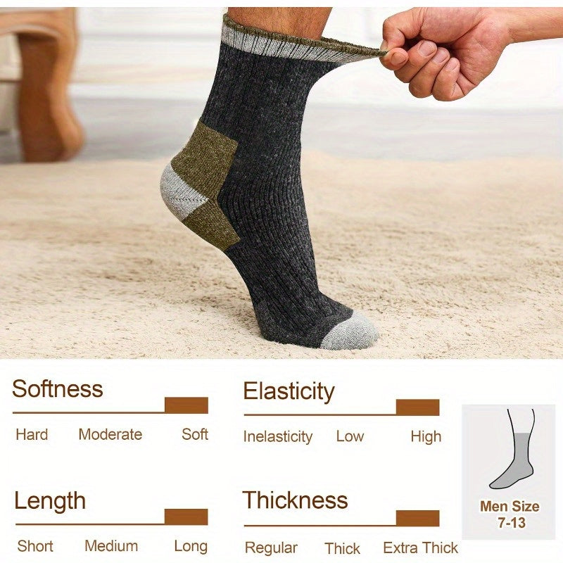 Thermal Wool Socks For Men Thick Knit Striped Fabric