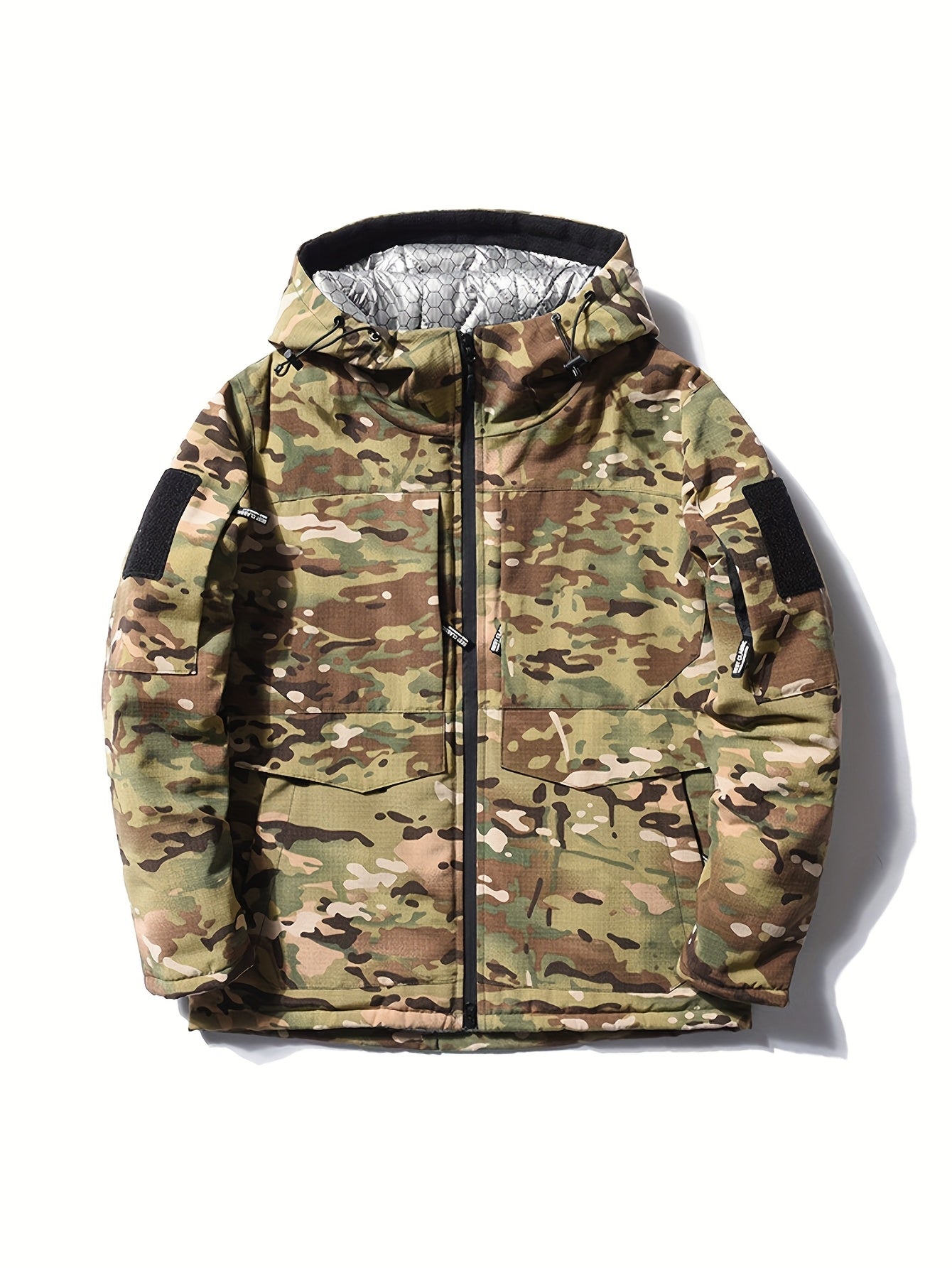 Windproof Cold-Proof Jacket with Hood - Camouflage Outdoor Coat, Loose Fit Short Length Warm Winter Jacket for, Machine Washable, Ideal for fathers/husbands (Camo Pattern, Door Pockets) - Perfect Gift for Dad or Husband)