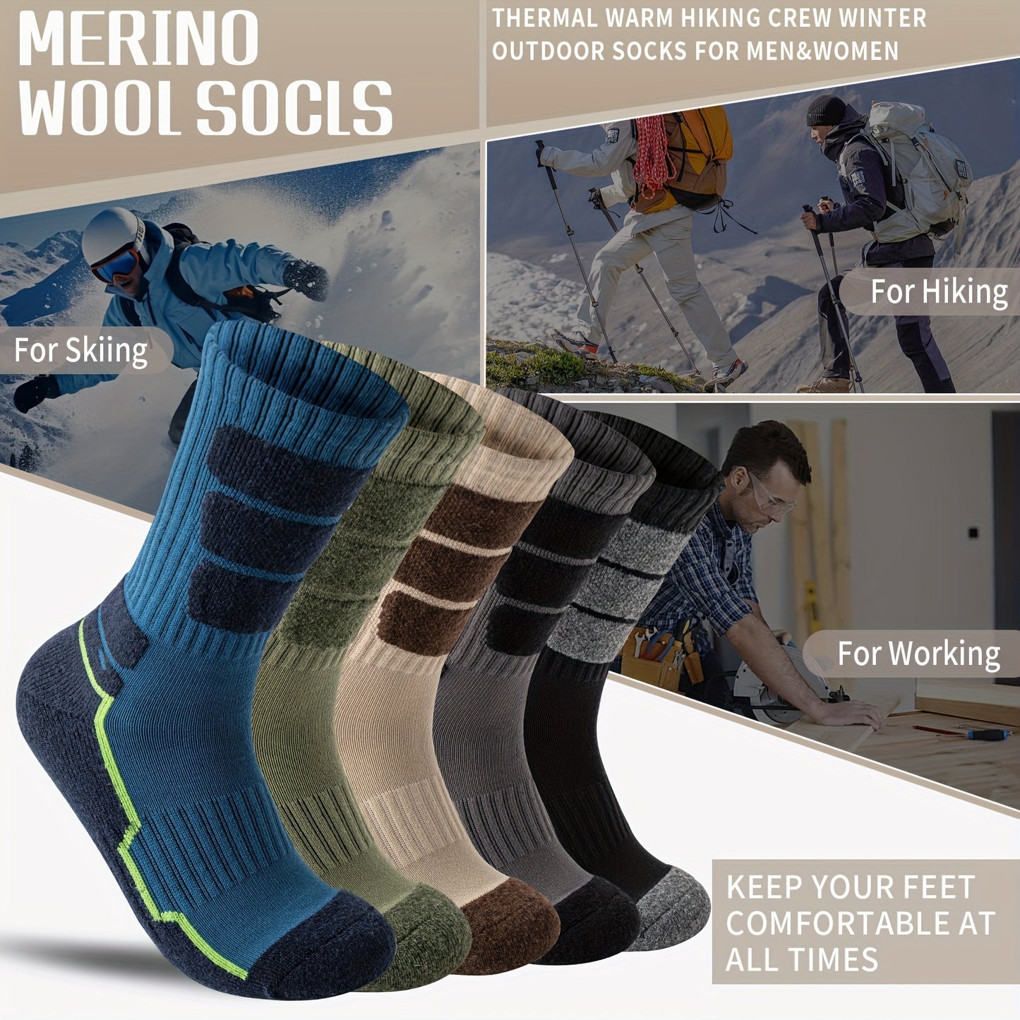 ORVYTHA Wool Hiking Socks 5 Pairs for Men Women Compression