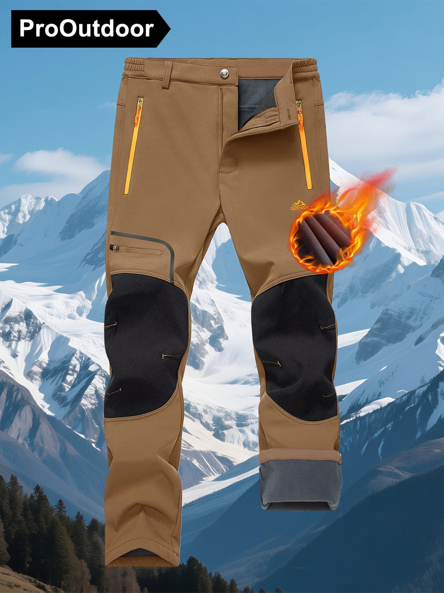 Men'S Heavy-Duty Thermal Winter Pants - Windproof High Quality Softshell with Fleece Lining, Thickened Insulation, Multi-Pocket Design (Knee & Zippered Pockets), Elastic Waist & Cuff - Ideal for Skiing, Snowboarding, Camping,