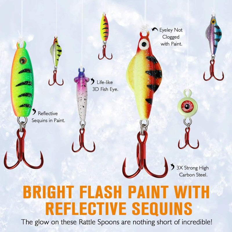 Dovesun Ice Fishing Jigs Ice Fishing Lures Kit Rattling Glow Ice Fishing Spoons for Bass Crappie, Ice Fishing Gear, Freshwater Fishing, Glow In Dark, Rattling Jigs, Highquality Lures, Precisioncrafted Spoons, Fishing Bait, Ji