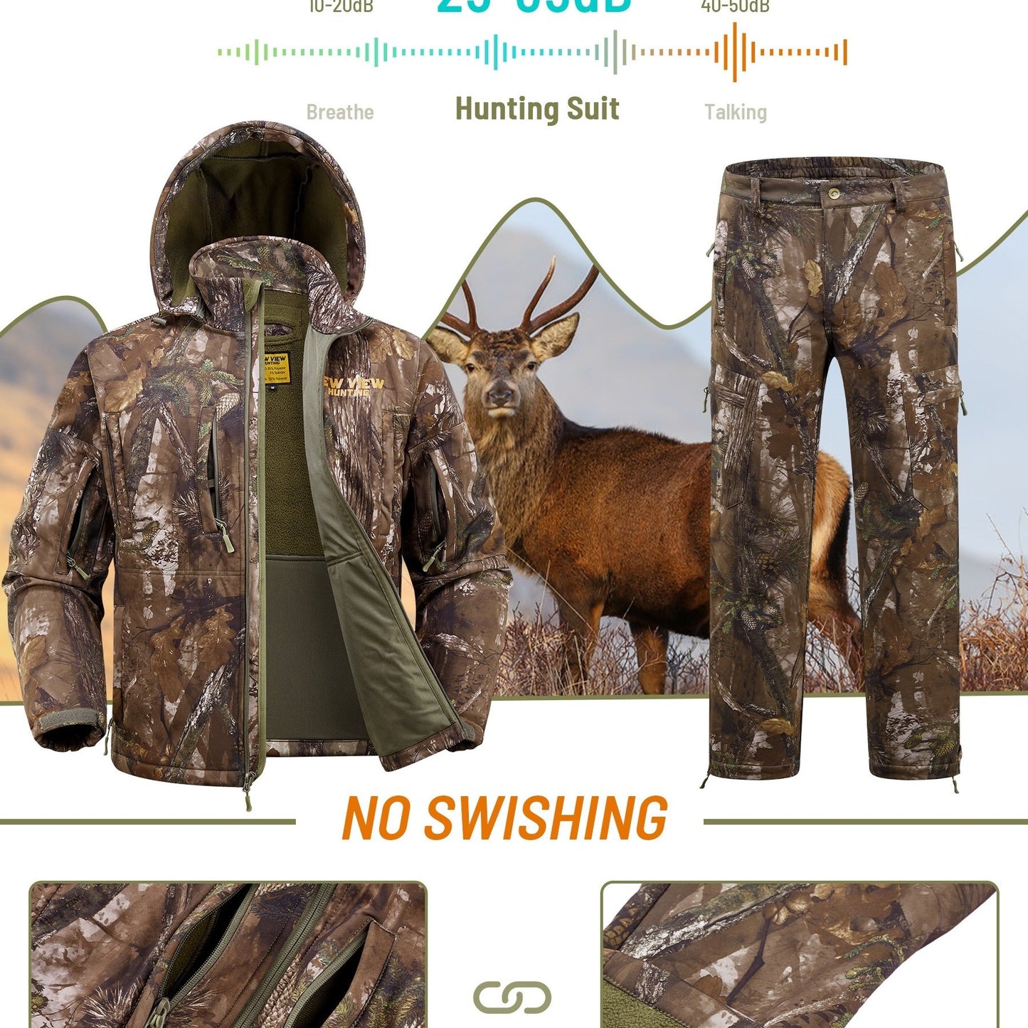 VIEW Hunting Clothes For Men, Warm Fleece Lined Camo Hunting Suit, Jacket And Pants For Deer Duck Bow Hunting