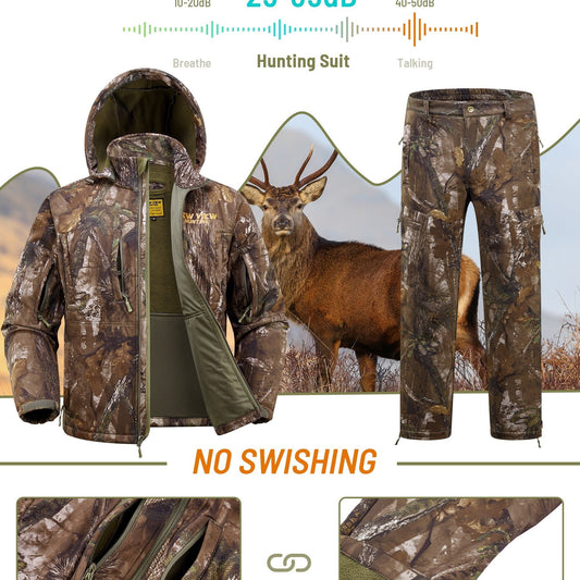 VIEW Hunting Clothes For Men, Warm Fleece Lined Camo Hunting Suit, Jacket And Pants For Deer Duck Bow Hunting