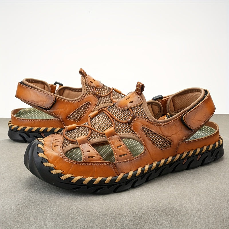 Men's Breathable Close Toe Sandals With Hook Loop Rubber Sole