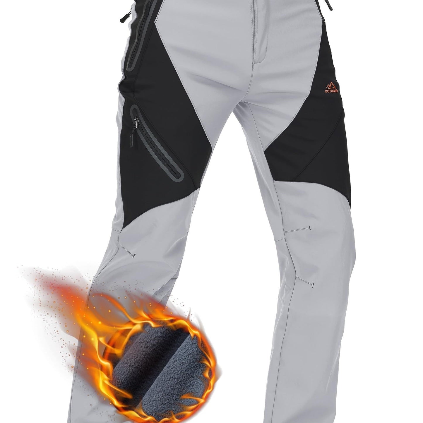 Men'S Thermal Insulated Soft Shell Pants with Fleece Lining - Moisture-Wicking, Windproof & High Quality, 3D Knee Zip Pockets, Full-Zip Closure, Straight Leg Fit for Hiking, Camping, Running, Fishing - Winter Outdoor Sports &