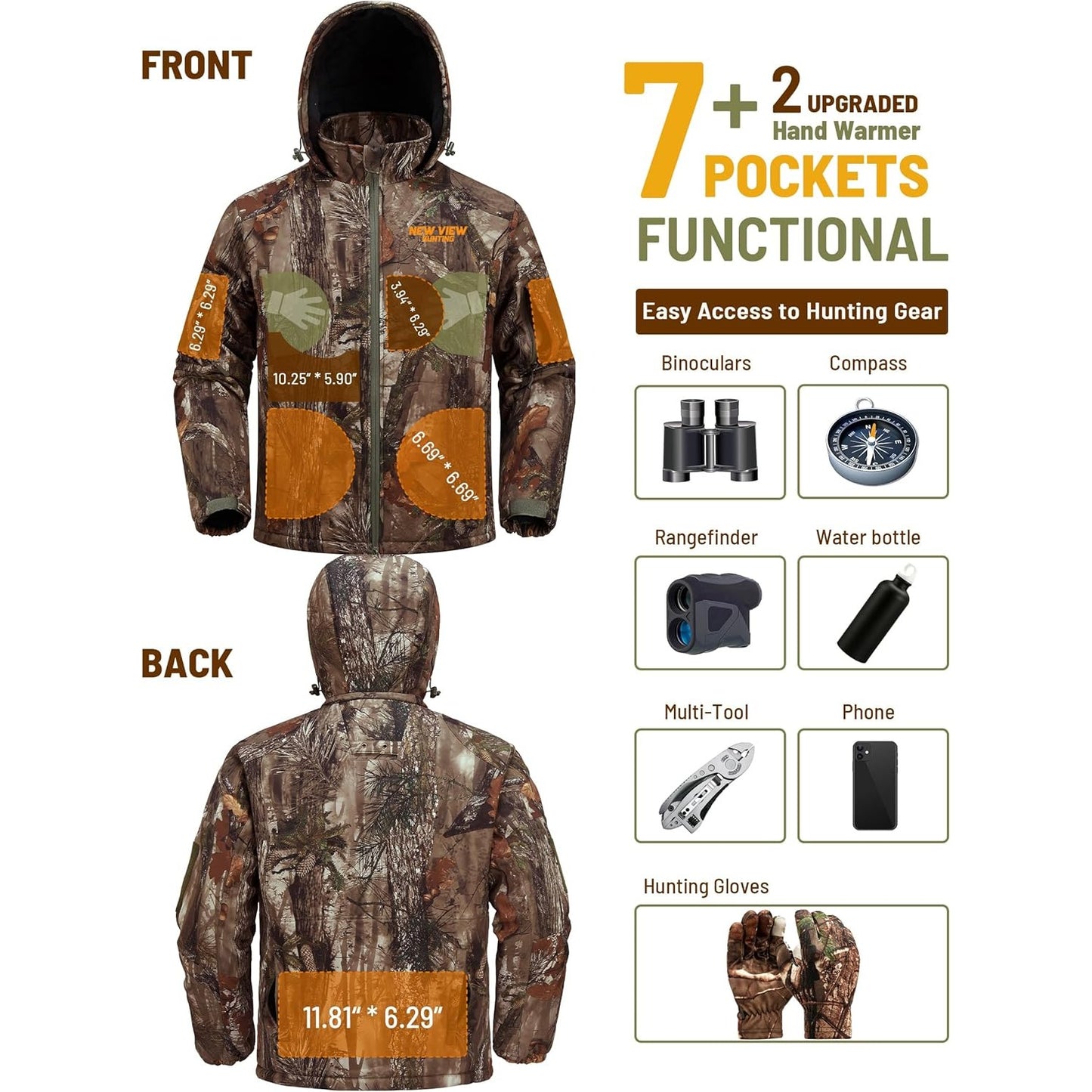 NEW VIEW Men's Insulated Hunting Jacket Cold Weather Warm Camo Jacket with Hood, Water-Resistant Camouflage Outdoor Coat for, Hunting & Winter, Multi-Cam Colors (Jungle/Forest/Desert)
