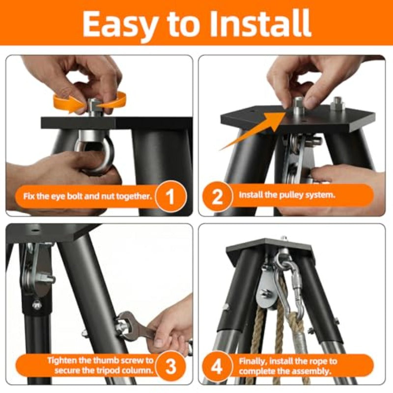 Heavy-Duty Portable Deer Hunting Tripod Hoist - 1000 Lb Capacity Frame, Adjustable Game Suitable for Hunting and for Skinning, Moving Game - Assembly, Portable Tripod for Compatible ( Not Included)