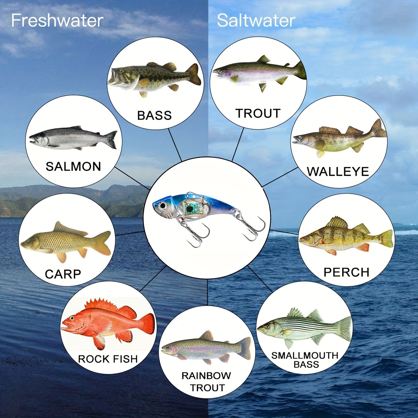 Electronic Fish Shaped Bait Aluminum Alloy LED Lure With Sound