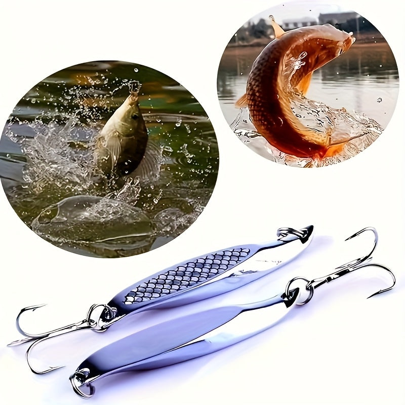 5pcs of Beveled Sequin Flash Bait, Iron Plate Metal Sequin Bait with Three Hooks, Suitable for Shore Long-Distance Casting Lure Hard Bait, Suitable for Fishing Bass, Trout, Etc.