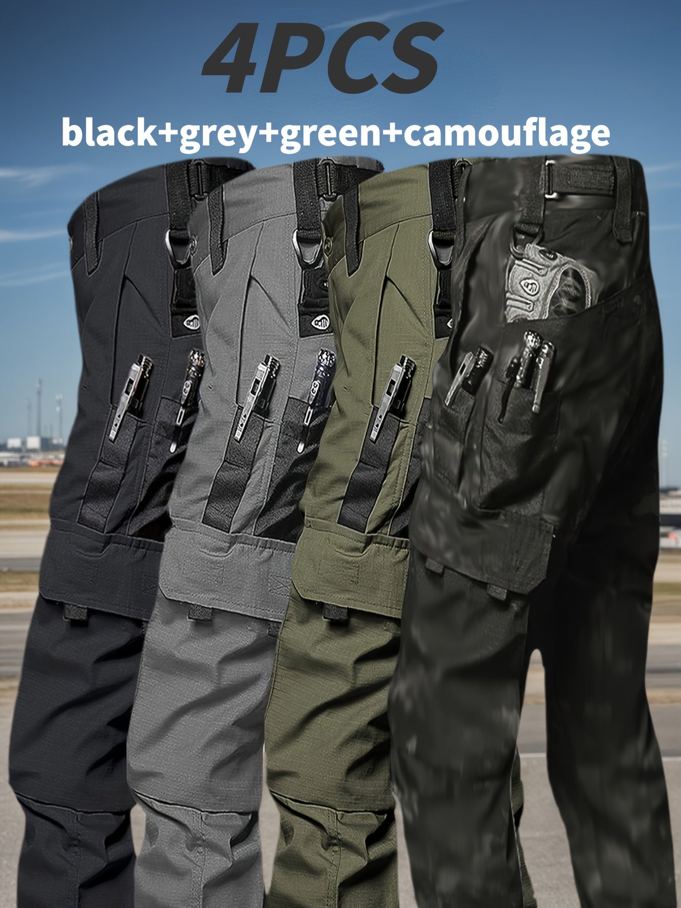 4 Pack Tactical Pants for Men Stretch, Ripstop Work Pants for Men, Lightweight Hiking Cargo Pants, Outdoor Apparel, Gift for Summer