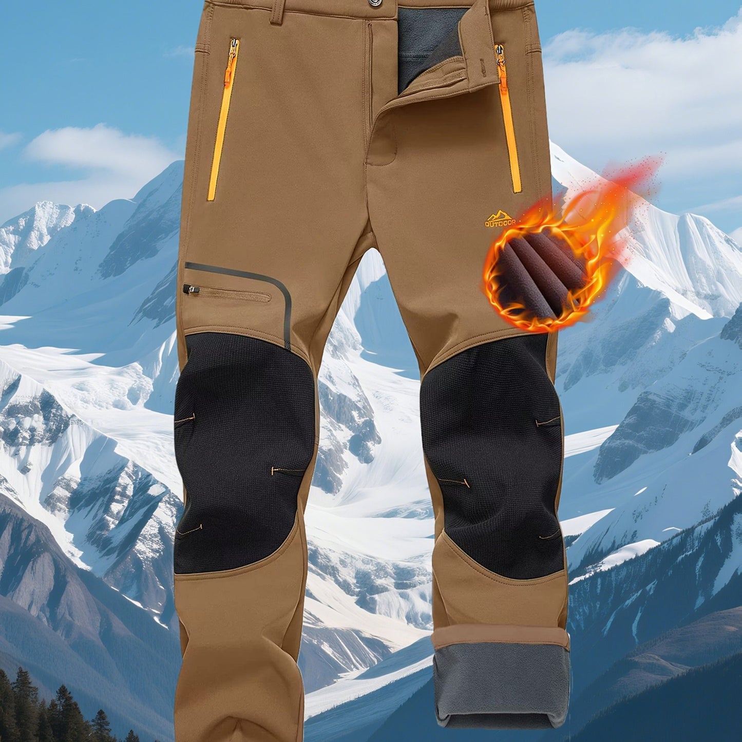 Men'S Heavy-Duty Thermal Winter Pants - Windproof High Quality Softshell with Fleece Lining, Thickened Insulation, Multi-Pocket Design (Knee & Zippered Pockets), Elastic Waist & Cuff - Ideal for Skiing, Snowboarding, Camping,