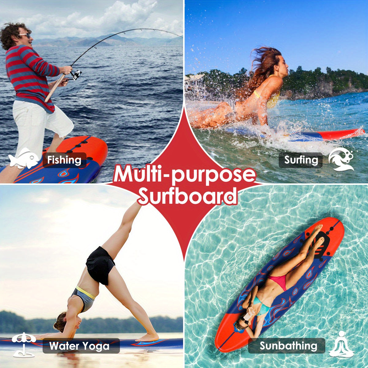 COSTWAY 6' Surfboard Foamie Body Surfing Board W/ 3 Fins Leash for Kids Adults
