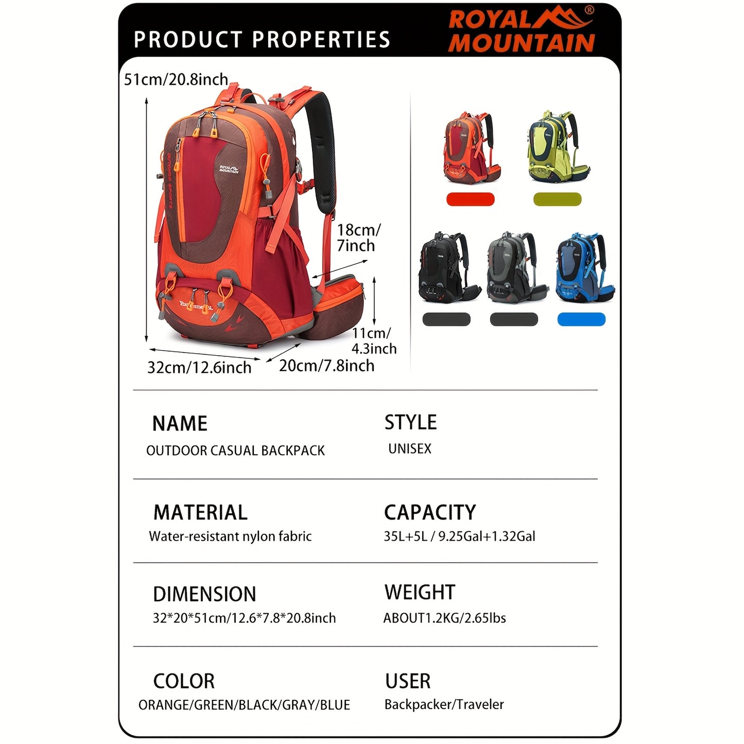 Lightweight Nylon Hiking Backpack Large Capacity Waterproof
