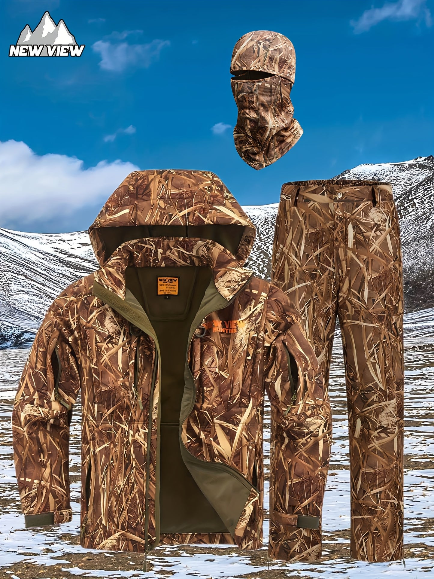 NEW VIEW Camo Hunting Clothes for Men, Winter Warm Hunting Jacket and Pants, Fleece Lined Hunting Suit, for Deer Duck Bow Hunts, Hiking, Fishing, Camping and Outdoor Activities