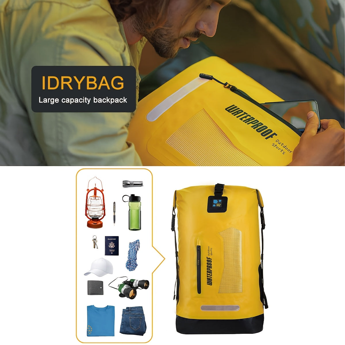 IDRYBAG Heavy Duty Hiking Backpack Roll Top Closure Dry Bag