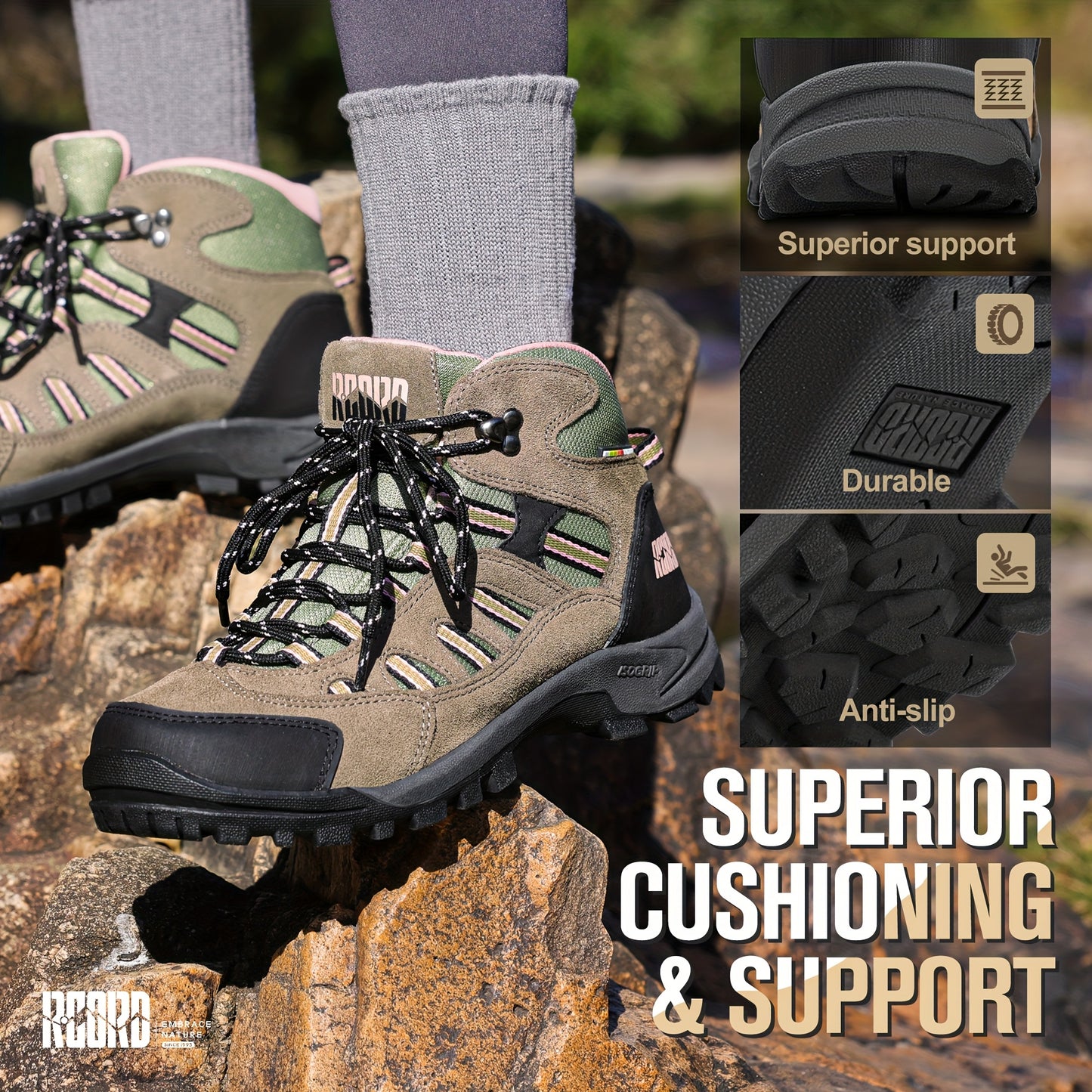 Women'S Waterproof Hiking Boots, Non-Slip Rubber Sole, Comfortable Round Toe Walking Shoes, Durable EVA Insole, Fabric Lined Outdoor Footwear