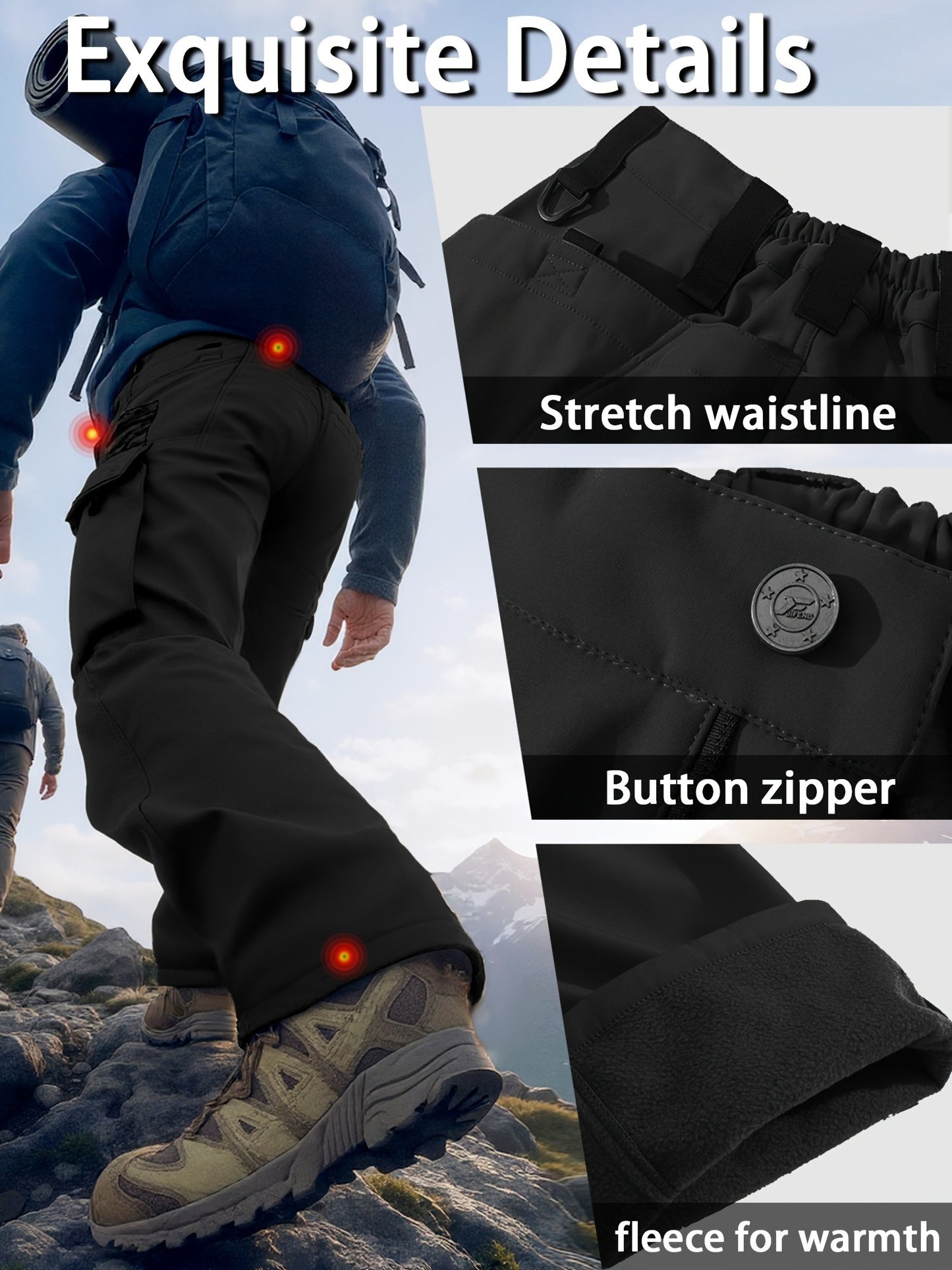 Men's Insulated Windproof Softshell Pants With 9 Pocket Outdoor Trousers