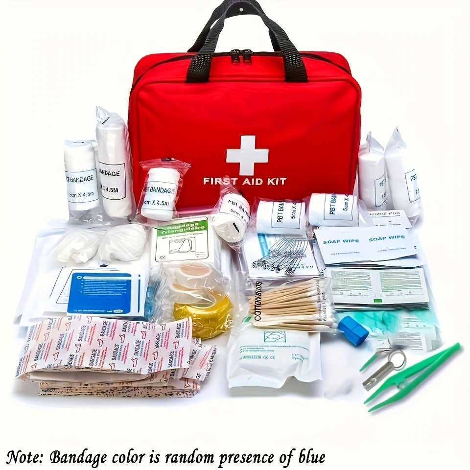 All-in-One Outdoor First Aid Kit with Portable Red Case - Heavy-Duty Supplies for Hunting, Hiking, Camping, & Emergencies - Comprehensive First Aid & Trauma Care (Bandages, Gauze, CPR Mask, Tweezers) for s &