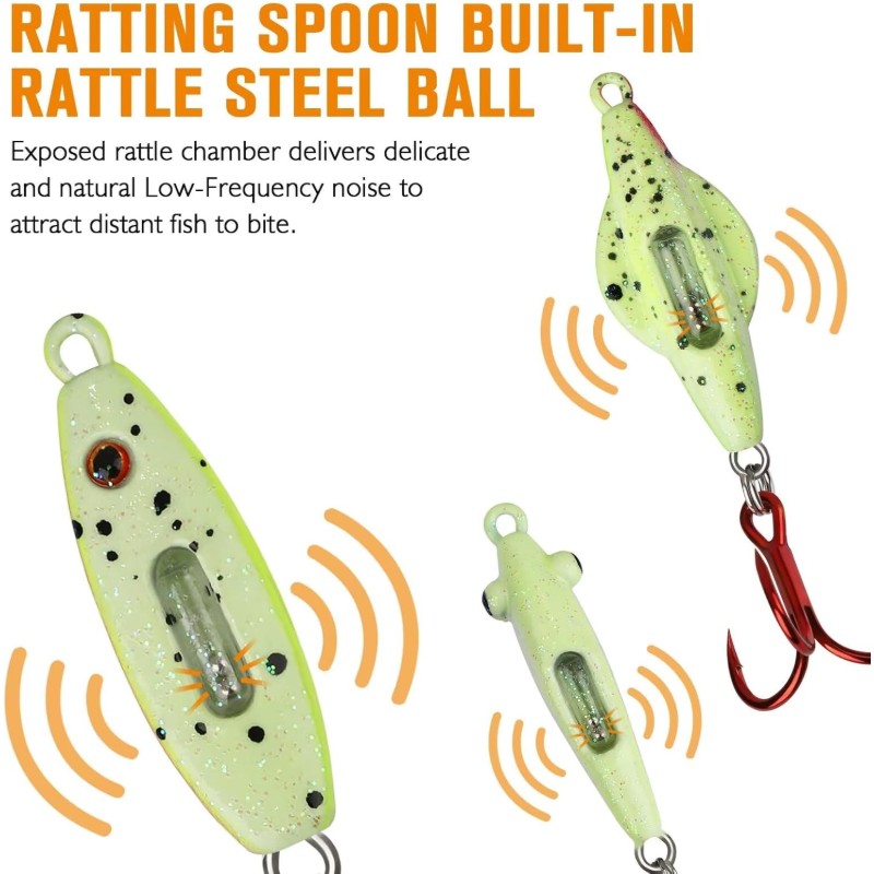 Dovesun Ice Fishing Jigs Ice Fishing Lures Kit Rattling Glow Ice Fishing Spoons for Bass Crappie, Ice Fishing Gear, Freshwater Fishing, Glow In Dark, Rattling Jigs, Highquality Lures, Precisioncrafted Spoons, Fishing Bait, Ji