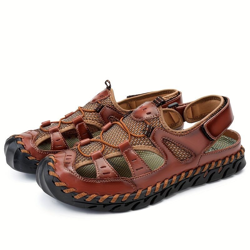 Men's Breathable Close Toe Sandals With Hook Loop Rubber Sole