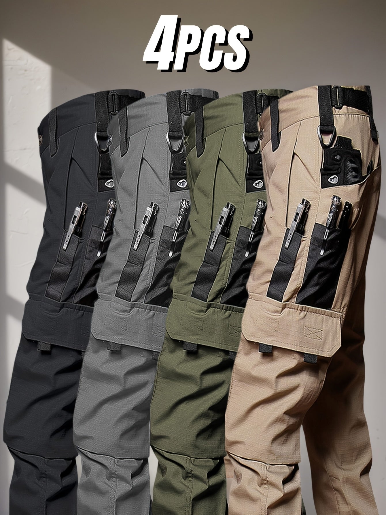 4 Pack Tactical Pants for Men Stretch, Ripstop Work Pants for Men, Lightweight Hiking Cargo Pants, Outdoor Apparel, Gift for Summer