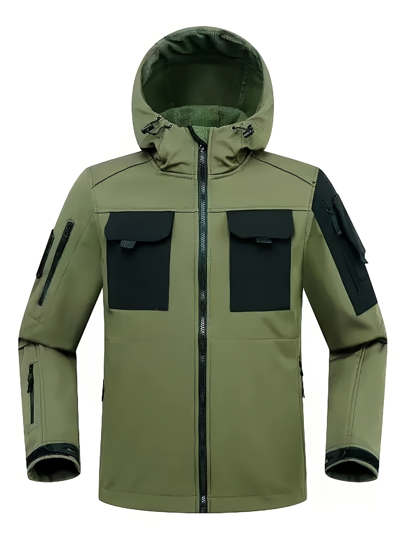 Mens Windproof Lined Hooded Jacket And Pants Set Hiking Gear