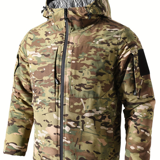 Windproof Cold-Proof Jacket with Hood - Camouflage Outdoor Coat, Loose Fit Short Length Warm Winter Jacket for, Machine Washable, Ideal for fathers/husbands (Camo Pattern, Door Pockets) - Perfect Gift for Dad or Husband)