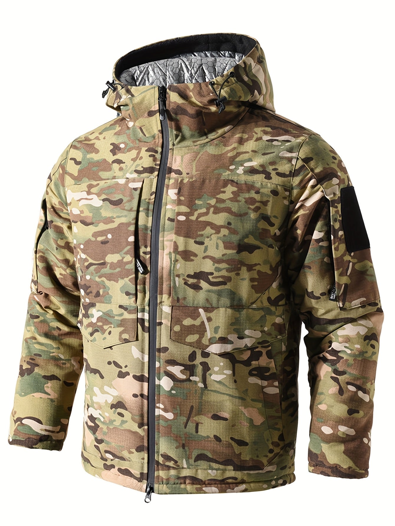 Windproof Cold-Proof Jacket with Hood - Camouflage Outdoor Coat, Loose Fit Short Length Warm Winter Jacket for, Machine Washable, Ideal for fathers/husbands (Camo Pattern, Door Pockets) - Perfect Gift for Dad or Husband)