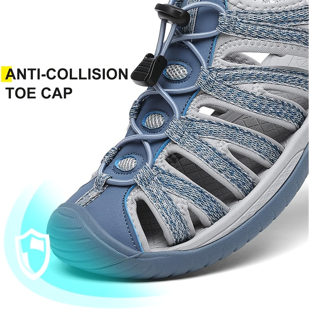 Women's Closed Toe Hiking Sandals with Adjustable Straps & Anti-Slip Rubber Sole - Lightweight Breathable Fabric Upper, Cushioned Comfort for Outdoor Walking, Beach, Camping & Travel - Blue, Hiking Accessories