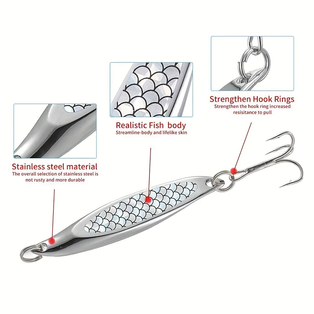 5pcs of Beveled Sequin Flash Bait, Iron Plate Metal Sequin Bait with Three Hooks, Suitable for Shore Long-Distance Casting Lure Hard Bait, Suitable for Fishing Bass, Trout, Etc.