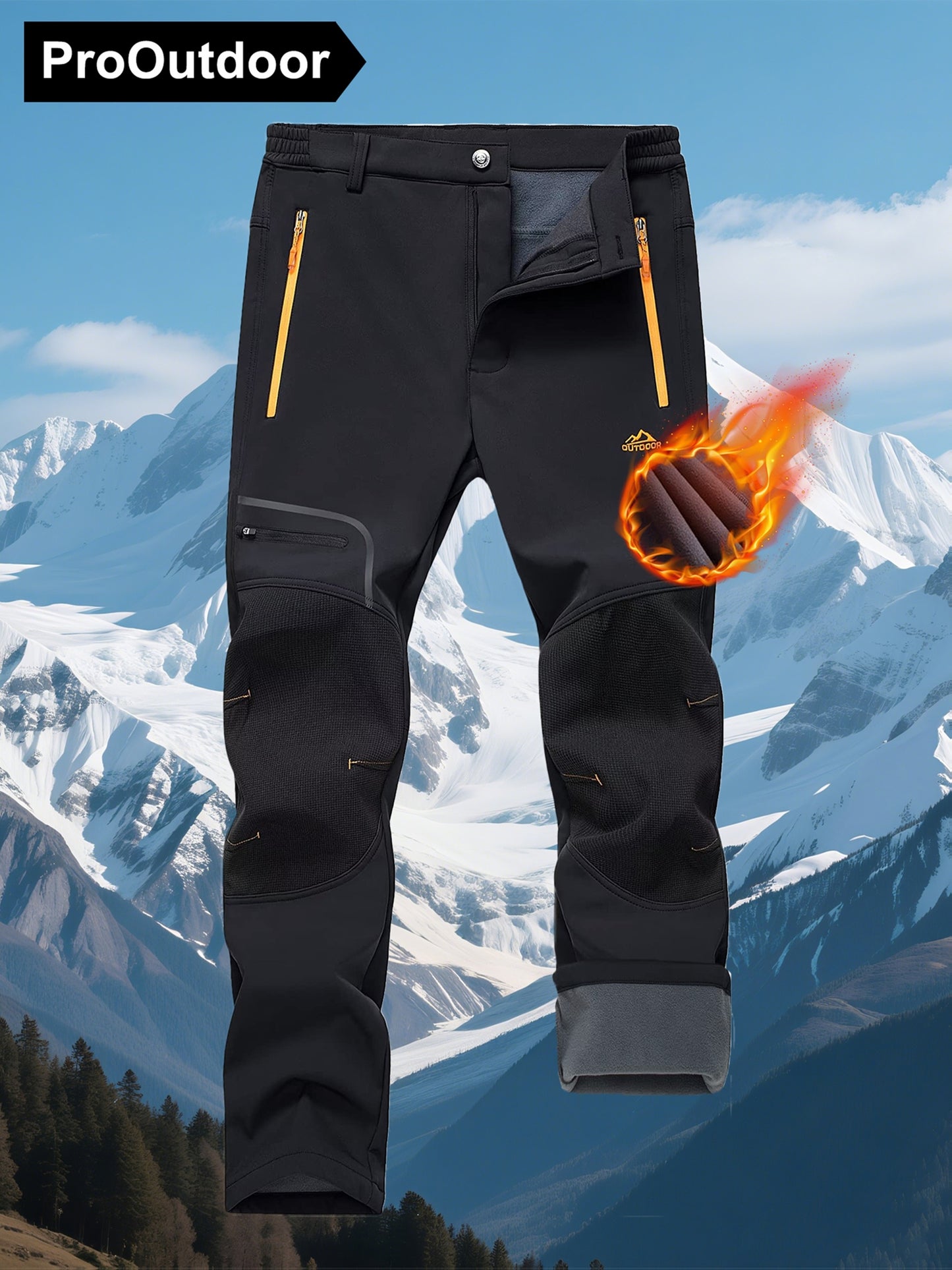 Men'S Heavy-Duty Thermal Winter Pants - Windproof High Quality Softshell with Fleece Lining, Thickened Insulation, Multi-Pocket Design (Knee & Zippered Pockets), Elastic Waist & Cuff - Ideal for Skiing, Snowboarding, Camping,