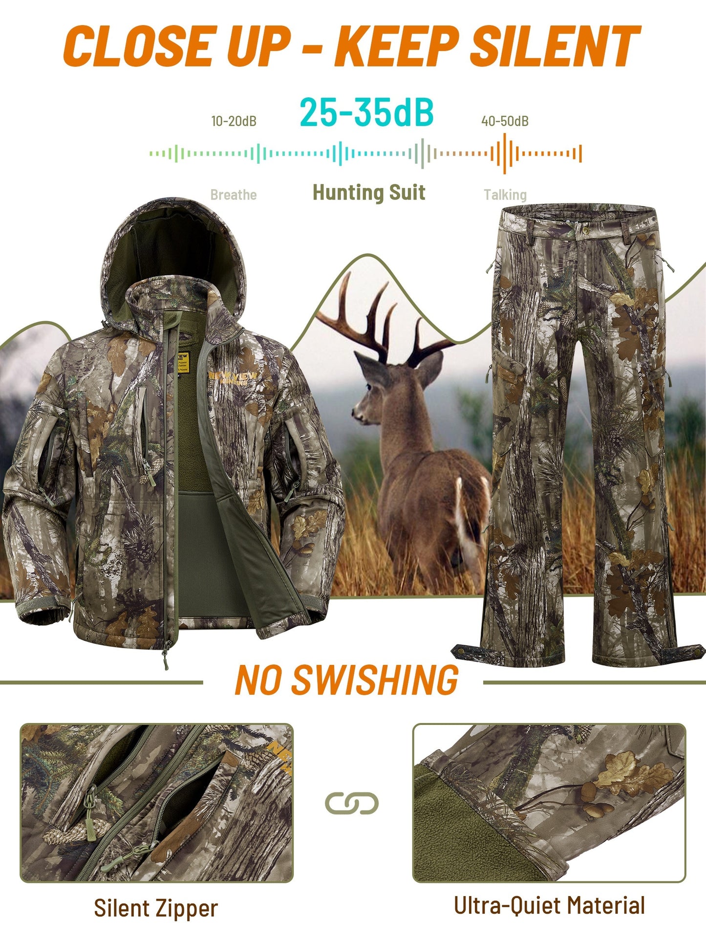 VIEW Hunting Clothes For Men, Warm Fleece Lined Camo Hunting Suit, Jacket And Pants For Deer Duck Bow Hunting