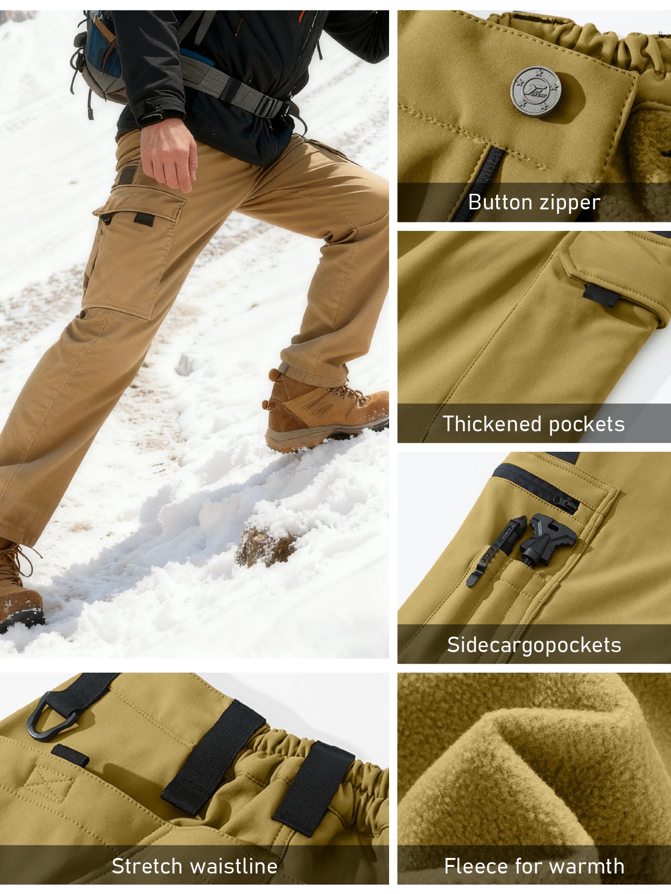 Men's Insulated Windproof Softshell Pants With 9 Pocket Outdoor Trousers