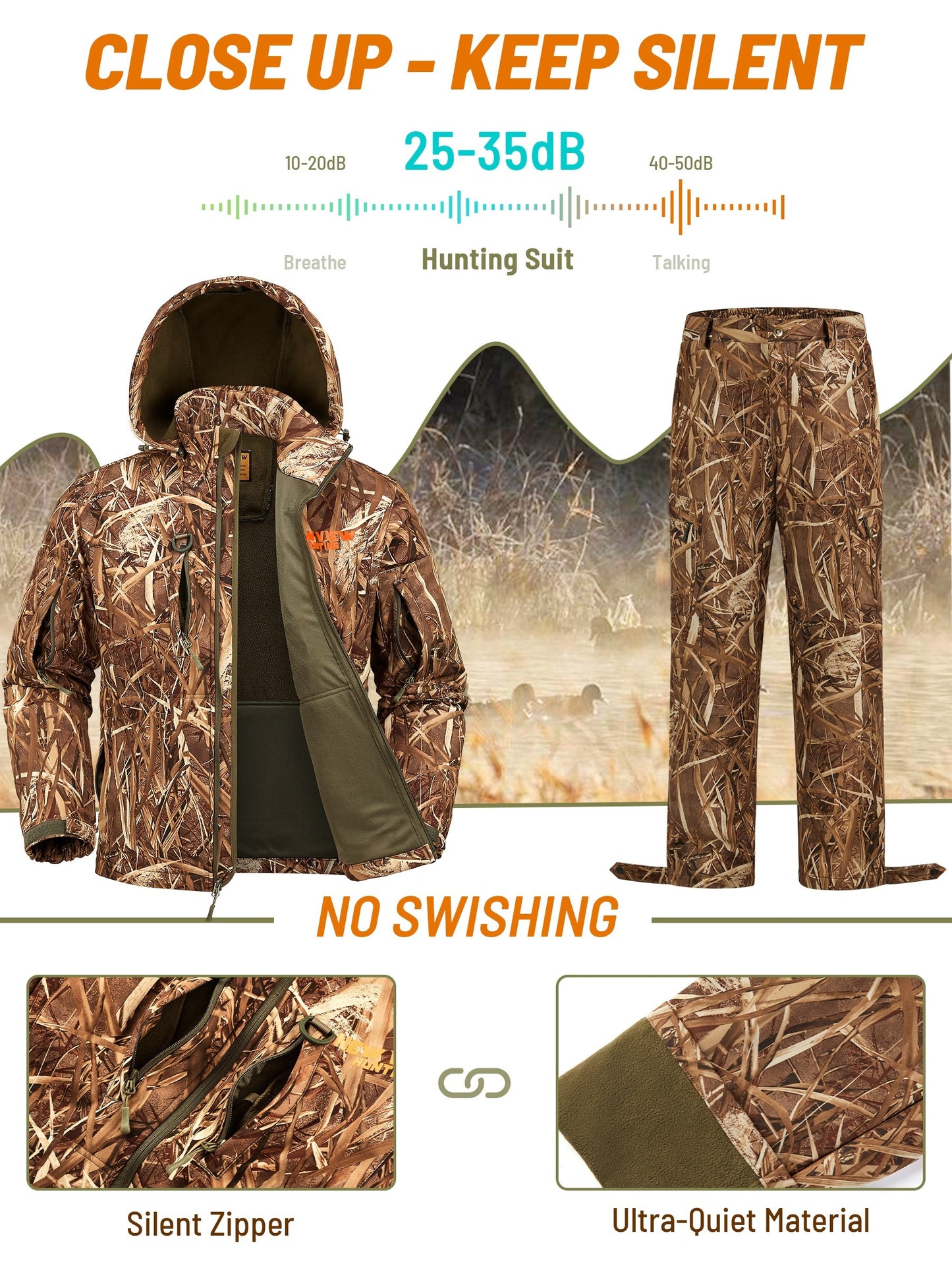 VIEW Hunting Clothes For Men, Warm Fleece Lined Camo Hunting Suit, Jacket And Pants For Deer Duck Bow Hunting