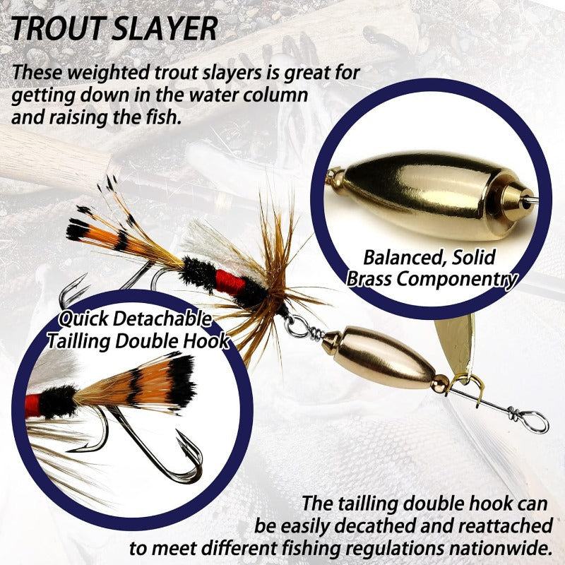 Trout Lures Rooster Bait Tail Fishing Spinnerbaits Brass Hard Metal Spinner Baits Trout Fishing Lures for Bass Salmon Pike Freshwater Saltwater Lake River, Spinner Baits Fishing Lures Heavy, Trout Bait, Fishing Lure Making Su