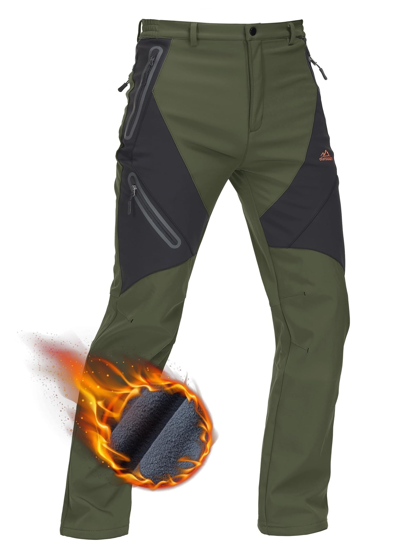 Men'S Thermal Insulated Soft Shell Pants with Fleece Lining - Moisture-Wicking, Windproof & High Quality, 3D Knee Zip Pockets, Full-Zip Closure, Straight Leg Fit for Hiking, Camping, Running, Fishing - Winter Outdoor Sports &