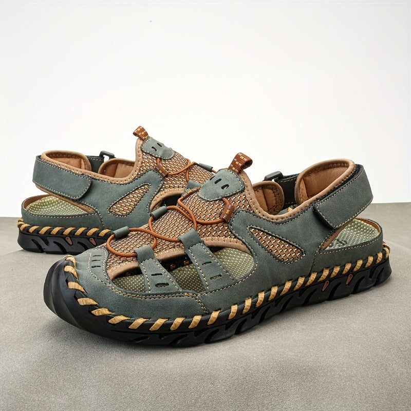 Men's Breathable Close Toe Sandals With Hook Loop Rubber Sole