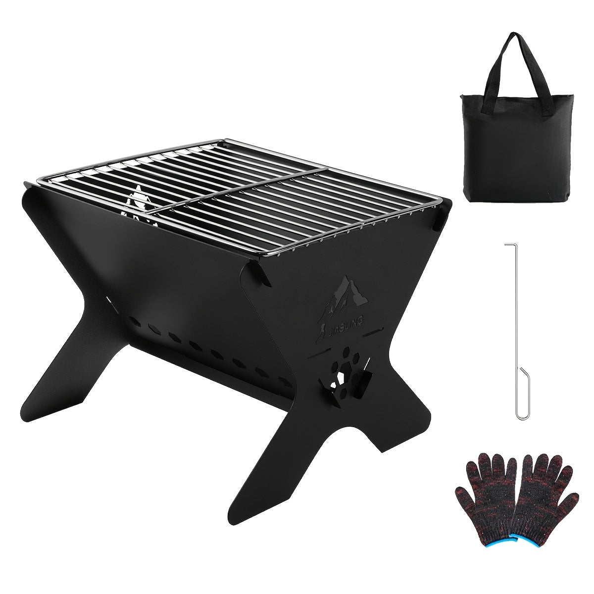 Portable Folding Charcoal Grill With Open Grate For Camping Backyard